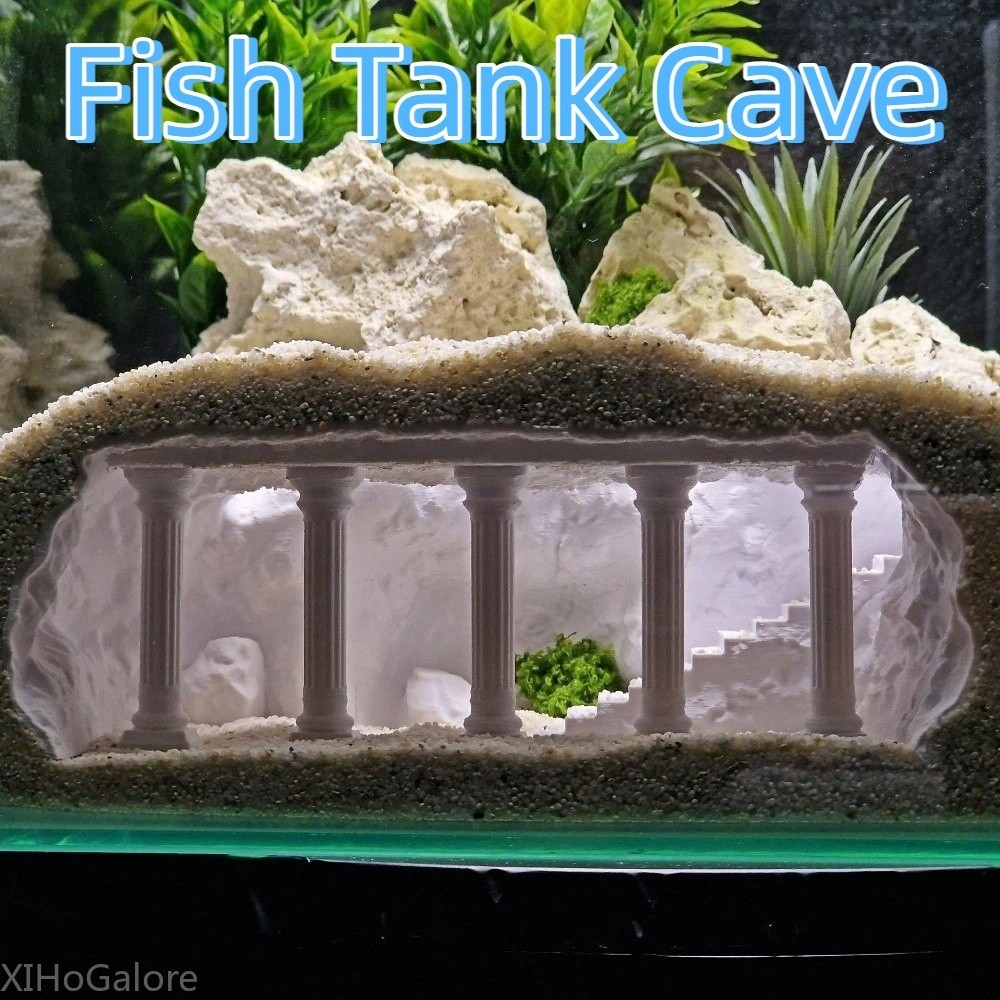 Aquarium Fish Unique - ที่ซ่อนปลา ตกแต่งตู้ปลา คอลัมน์โรมัน ถ้ำอุโมงค์พร้อมช่องมอง ที่หลบซ่อน ผลิตจากพลาสติกพิมพ์