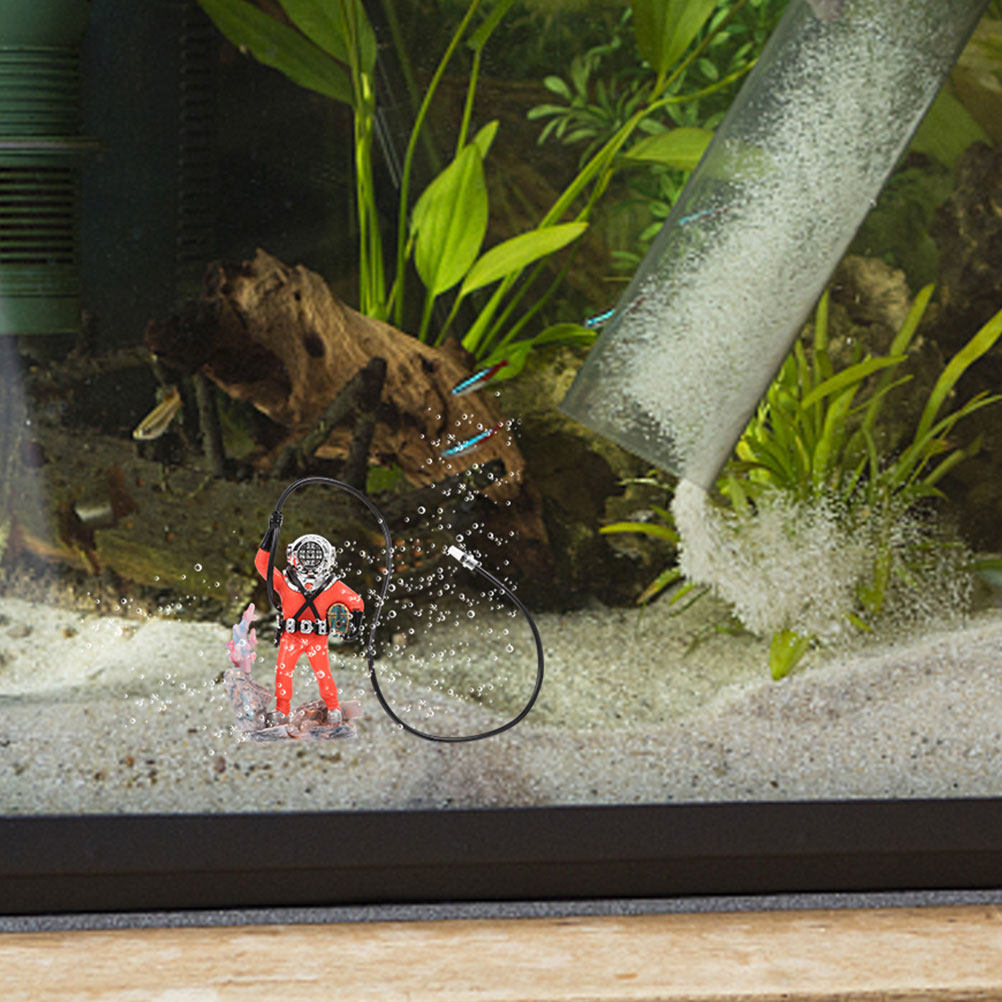 Aquarium Fish Unique - ของตกแต่งตู้ปลาแบบนักดำน้ำตัวน้อยน่ารัก พร้อมฟองอากาศ อุปกรณ์ตกแต่งตู้ปลาสำหรับน้ำจืด ของตกแต่งจำลองรูปทรงกล่องสมบัติที่ไม่เหมือนใคร